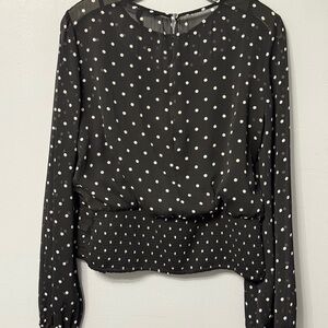#12)  White House Black Market Black and White Polka Dot Blouse